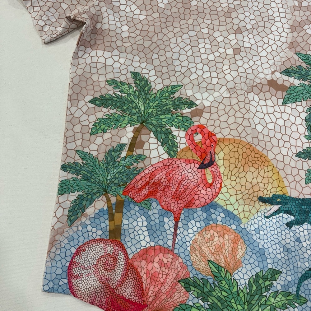 Mavrans Shirt Short Sleeve Button Print Flamingos Tropical Hawaii Mens Large - Picture 11 of 13